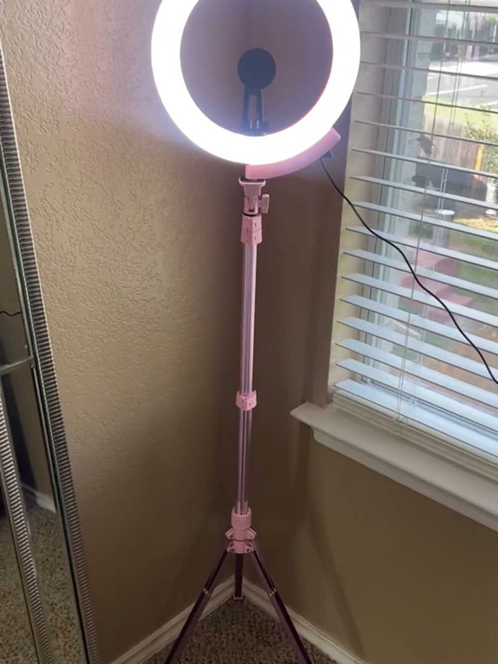 Pink LED Ring Light Floor Stand - Adjustable Tripod